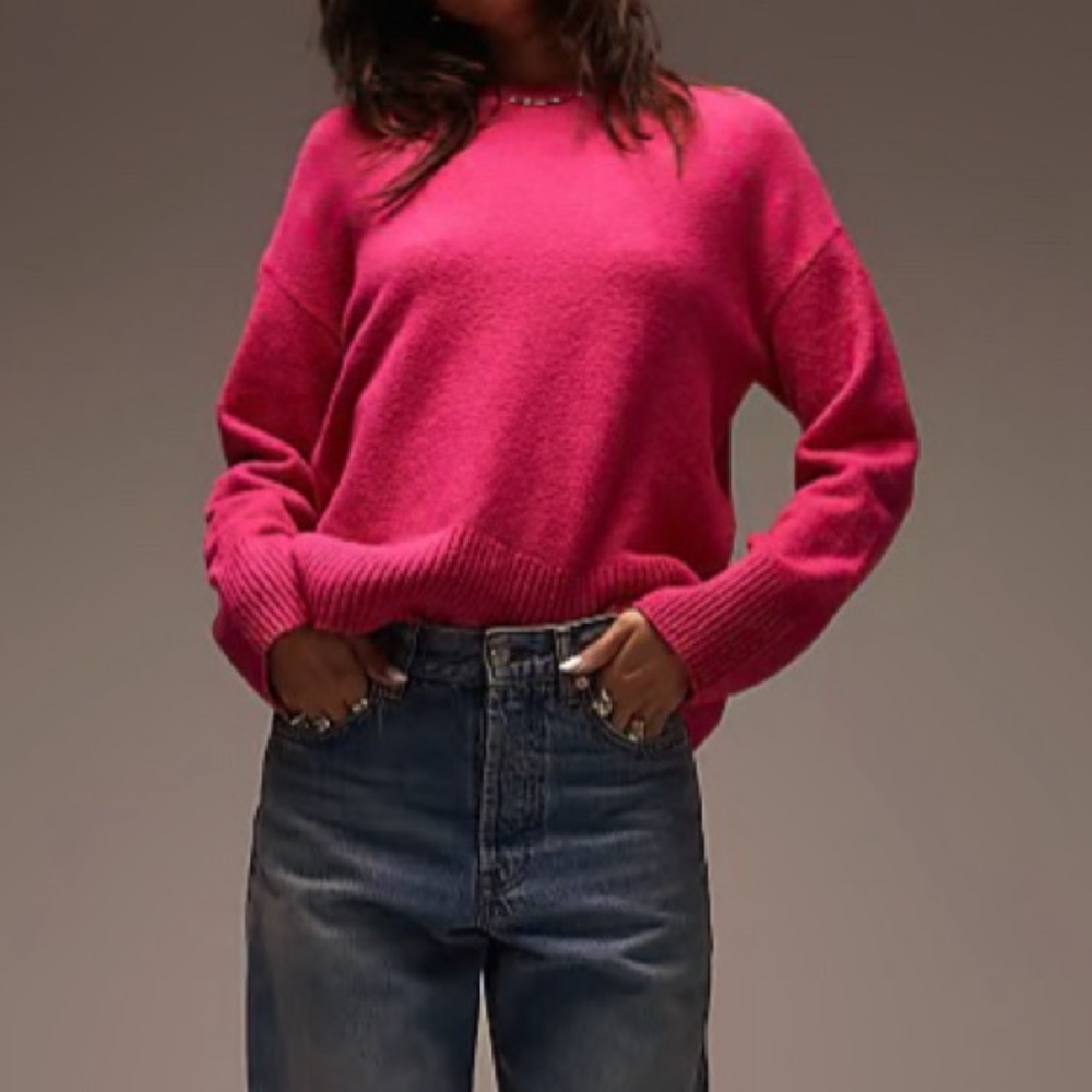 Anthropologie & Other Stories Crew Neck Sweater Size M Neon Barbie Pink Knit Top